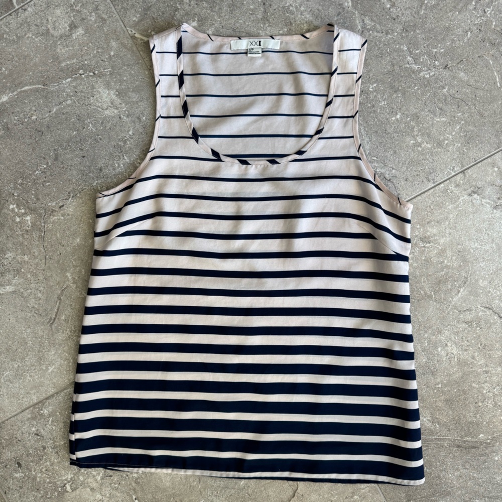 Navy and Beige Striped Tank Top